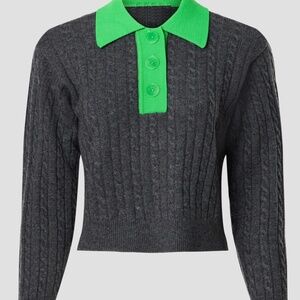 Sandro Gray and Green V-Neck Sweater